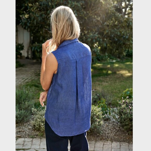 Frank & Eileen Fiona Sleeveless Classic Linen Blouse Size: M Gray - Picture 10 of 15
